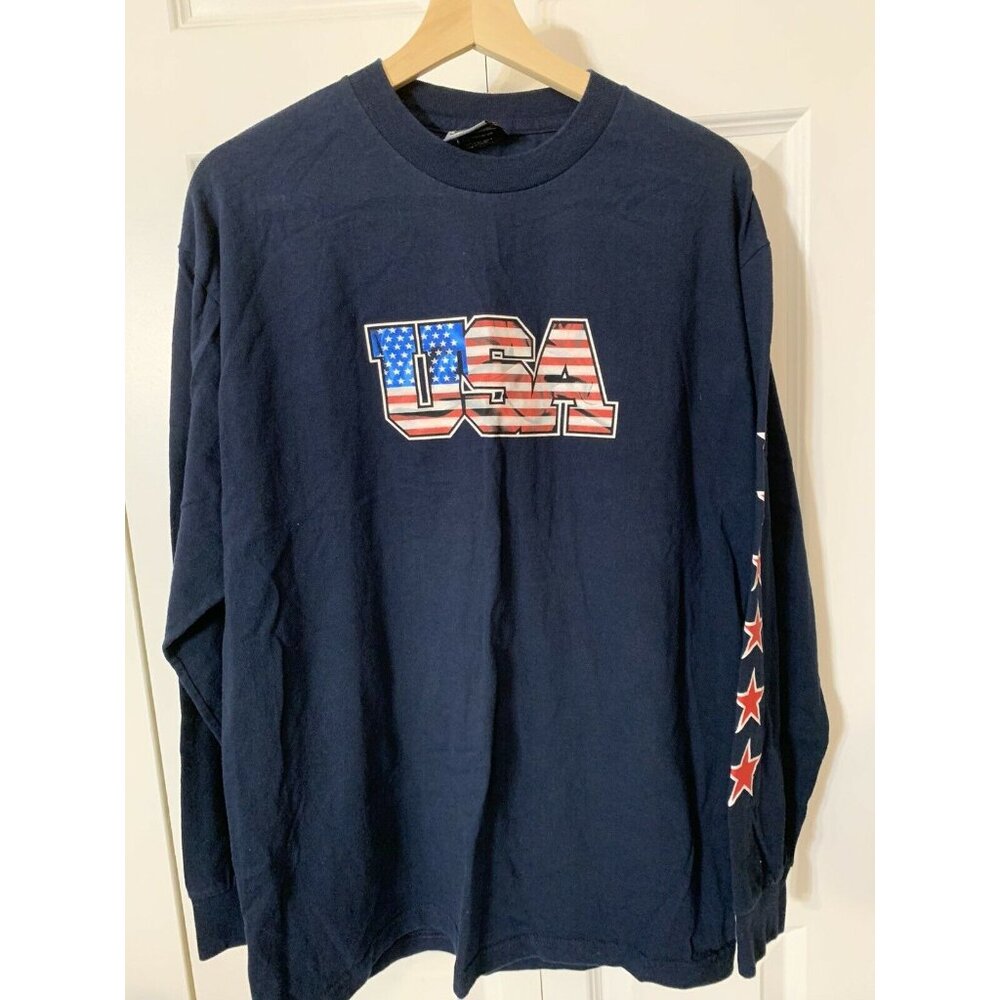 Vtg Top Heavy Men’s Sz L USA T-Shirt Red White Blue Long Sleeve 2001
